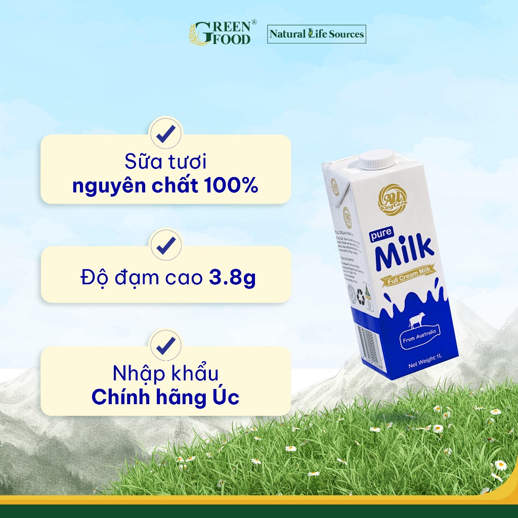 Ảnh Sữa Tươi Tiệt Trùng AU KINGCARE Nguyên Kem 1L - Độ Béo Cao 3.3%, Không Đường Giàu đạm và canxi từ Úc 3