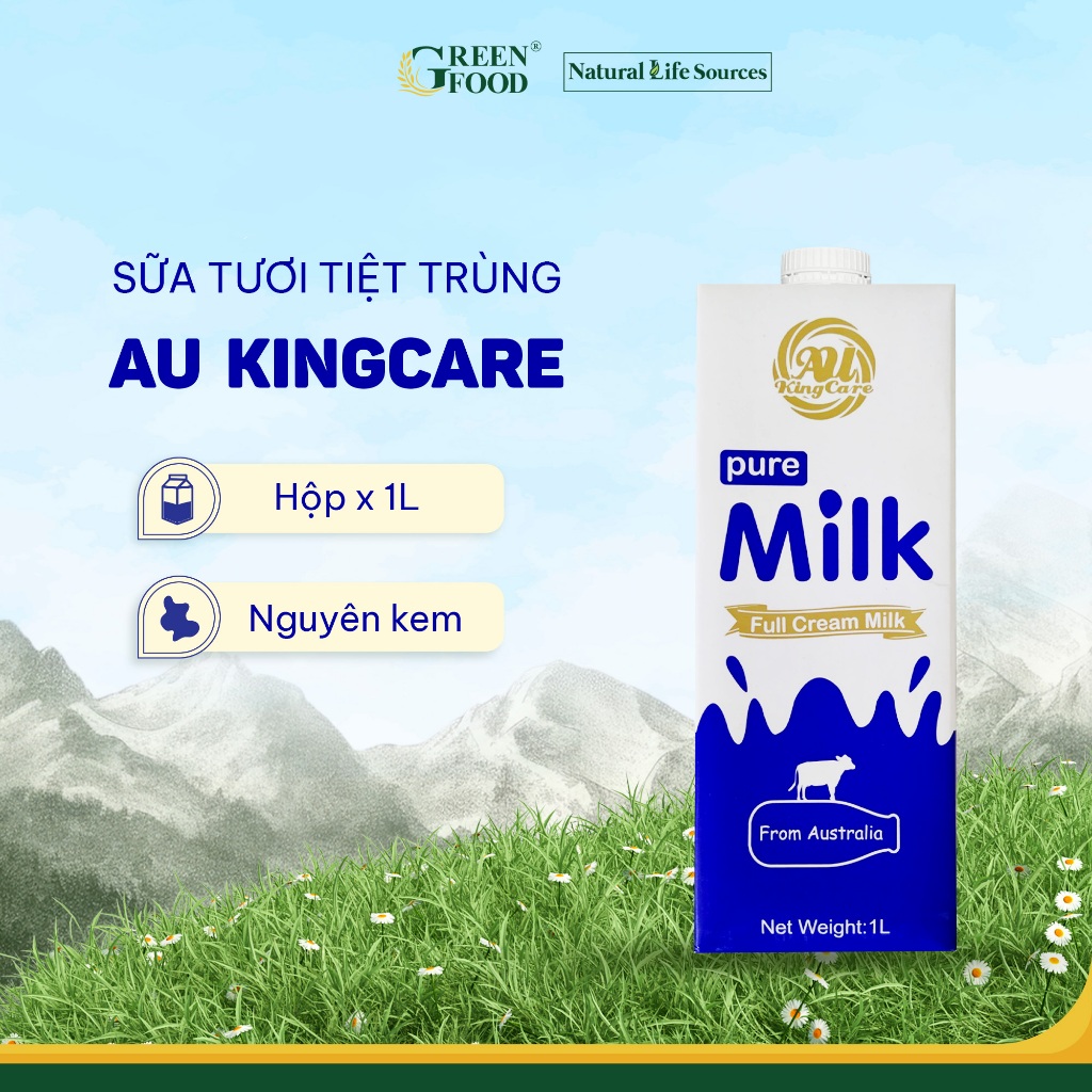 Ảnh Sữa Tươi Tiệt Trùng AU KINGCARE Nguyên Kem 1L - Độ Béo Cao 3.3%, Không Đường Giàu đạm và canxi từ Úc 2