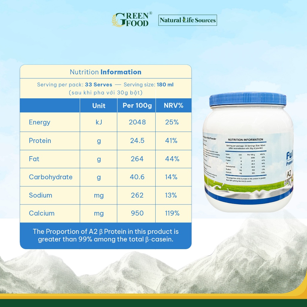 Ảnh Sữa Bột A2 Nguyên kem Cao cấp AU KingCare từ Úc | Hộp 1kg - Pha được 7L, Thơm ngon Giàu Canxi và Đạm 4