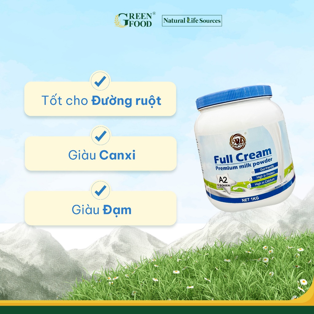 Ảnh Sữa Bột A2 Nguyên kem Cao cấp AU KingCare từ Úc | Hộp 1kg - Pha được 7L, Thơm ngon Giàu Canxi và Đạm 3