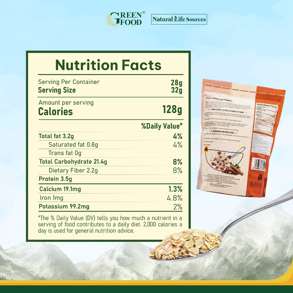 Ảnh Yến mạch Chile JUST OATS nguyên chất cán mỏng | Túi 454g- Ăn Liền, Túi Tiện lợi, nhập khẩu Chile 4