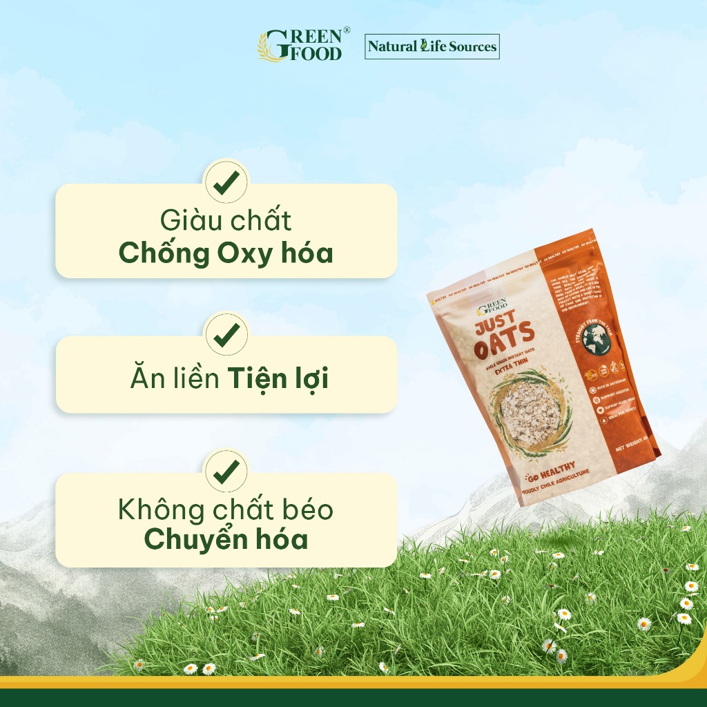 Ảnh Yến mạch Chile JUST OATS nguyên chất cán mỏng | Túi 454g- Ăn Liền, Túi Tiện lợi, nhập khẩu Chile 3