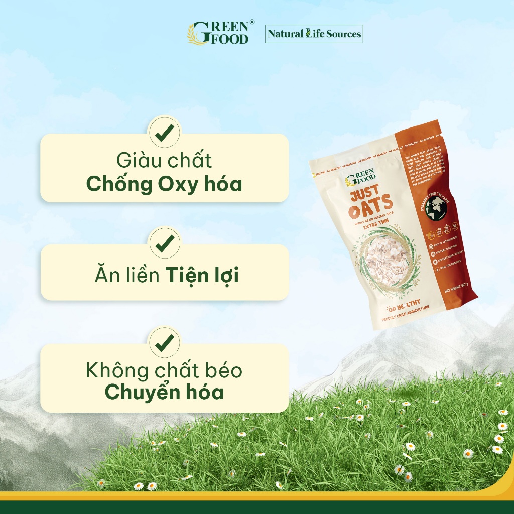 Ảnh Yến Mạch Chile JUST OATS Green Food nguyên chất cán mỏng - Túi 907g Ăn liền 2