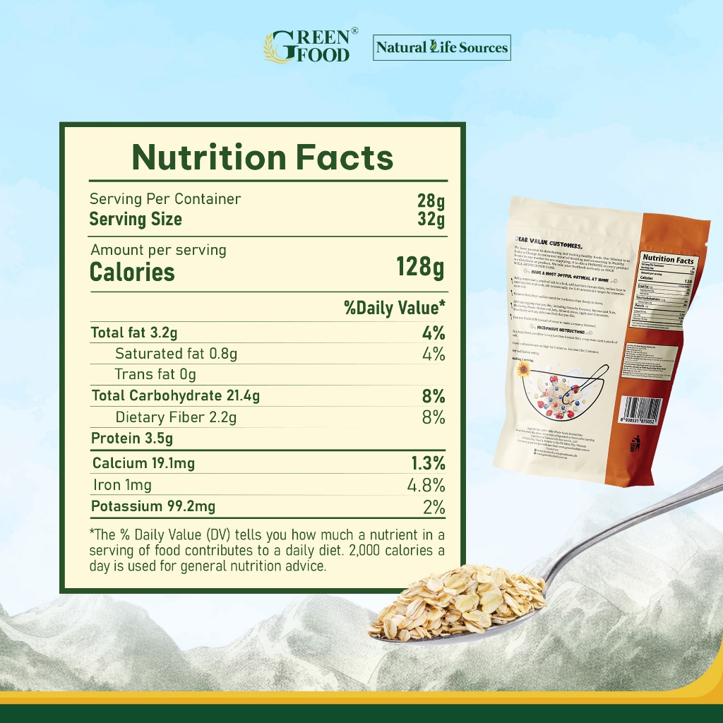Ảnh Yến Mạch Chile JUST OATS Green Food nguyên chất cán mỏng - Túi 907g Ăn liền 3