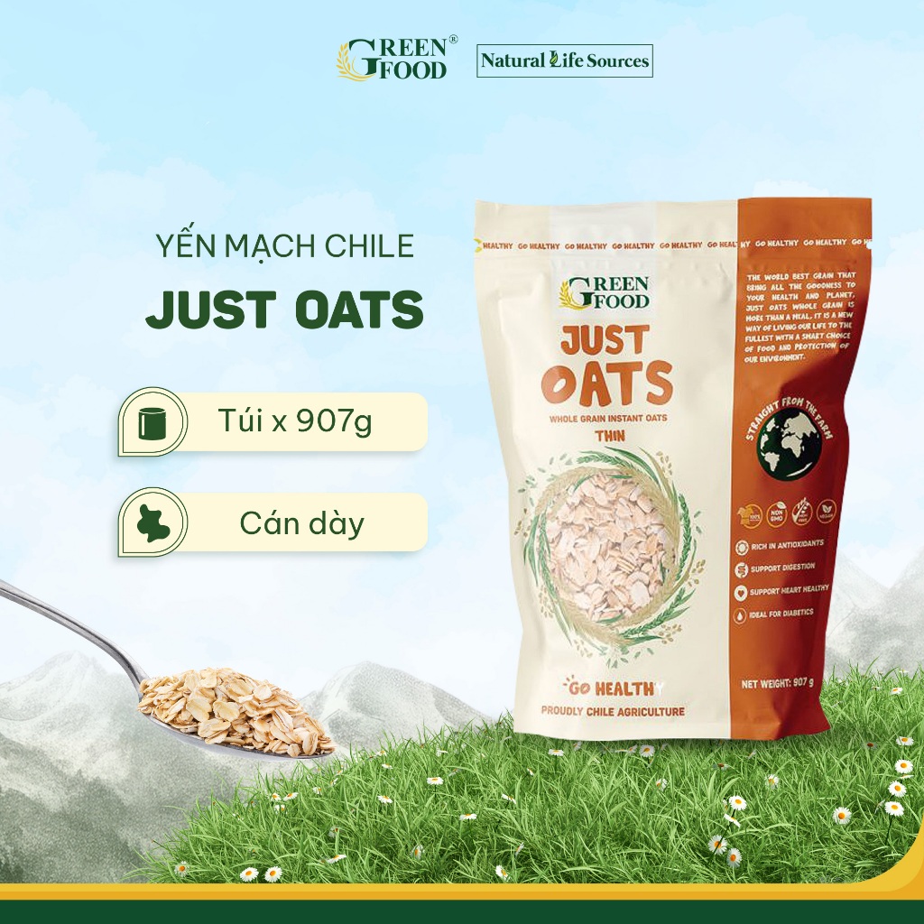 Ảnh Yến mạch Chile JUST OATS nguyên chất cán dày | Túi 907g - Ăn Liền, Túi Tiện lợi, nhập khẩu Chile 1