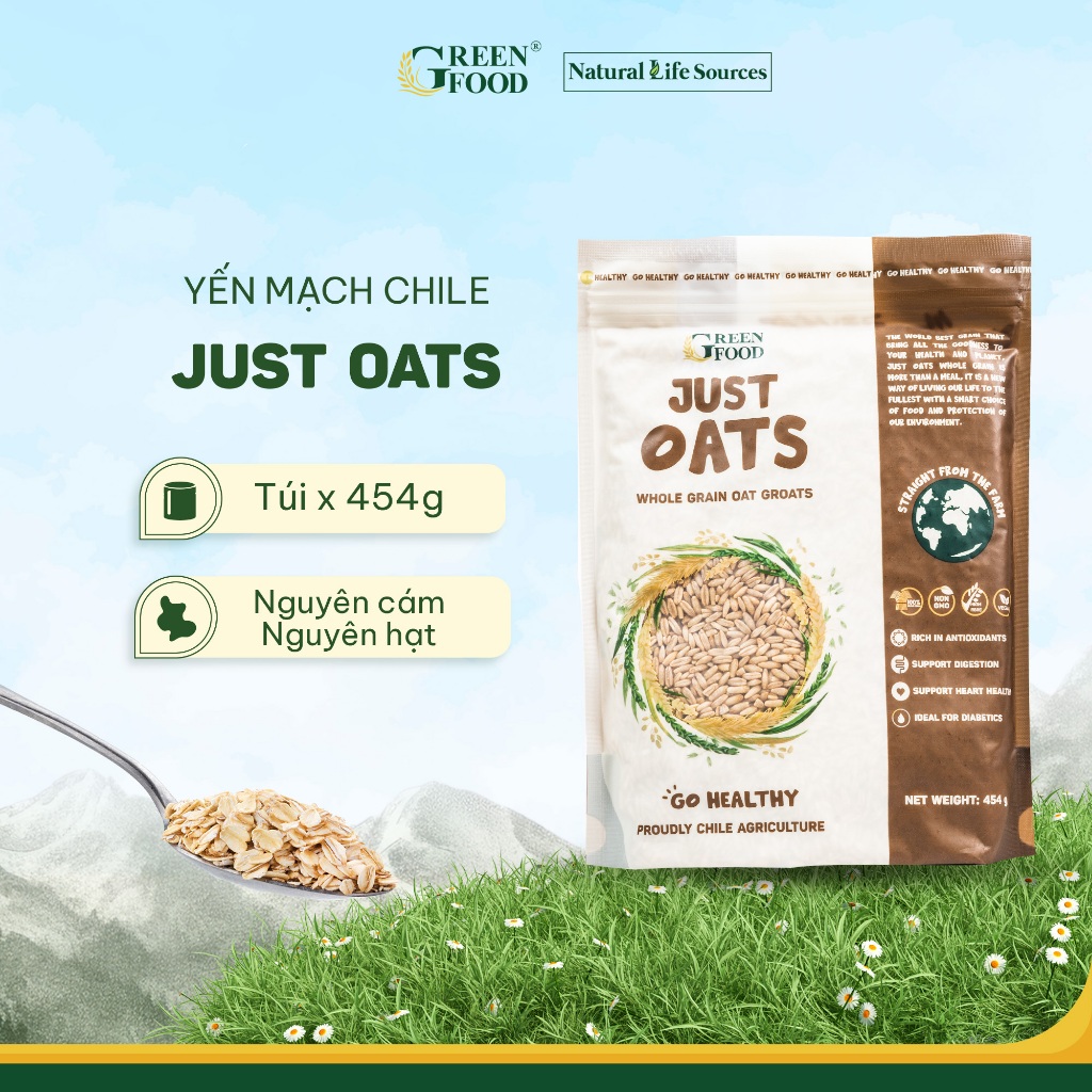 Ảnh Yến mạch Chile Just Oats nguyên cám nguyên hạt | Túi 454g 1