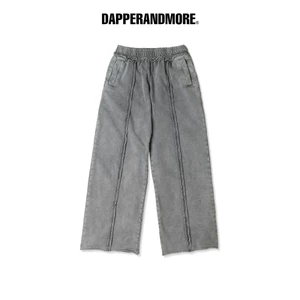 Quần Dài Nỉ Ống Rộng Wash DAPPERANDMORE "WIDE-LEG TRACKSUIT SWEATPANTS" Phối Line Rã May 450GSM - Xám
