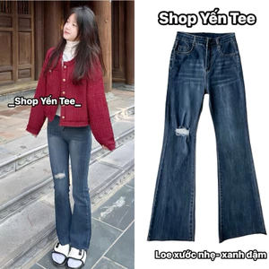 Quần jeans nữ ống loe xước đùi Yến Tee, from loe nhẹ dễ mặc , gọn dáng #10038 #10039