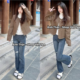 Quần jeans nữ ống loe xước đùi Yến Tee, from loe nhẹ dễ mặc , gọn dáng #10038 #10039