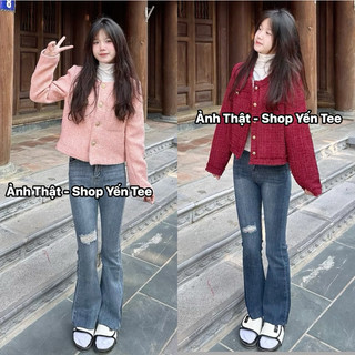 Quần jeans nữ ống loe xước đùi Yến Tee, from loe nhẹ dễ mặc , gọn dáng #10038 #10039