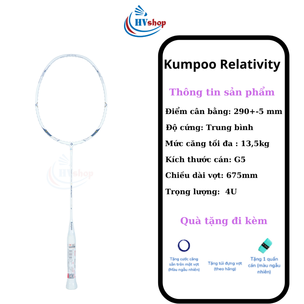 Vợt cầu lông - Vợt Kumpoo Relativity chính hãng, tặng cước căng sẵn, bao đơn và quấn cán - HVShop