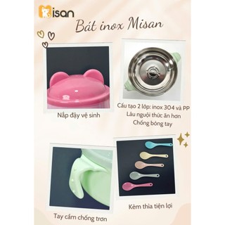 Bát inox 304 Misan kèm thìa và nắp đậy tiện lợi cho bé