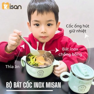 Bát inox 304 Misan kèm thìa và nắp đậy tiện lợi cho bé
