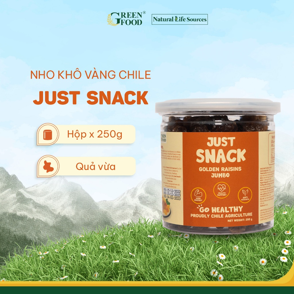 Ảnh Nho khô vàng Chile Just Snack kích cỡ medium, làm khô tự nhiên | Hộp 250g, Đồ ăn Vặt Healthy 1