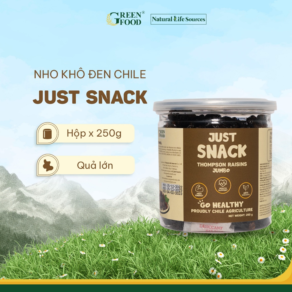 Ảnh Nho khô đen Chile Just Snack kích cỡ Jumbo làm khô tự nhiên | Hộp 250g, Đồ ăn Vặt Healthy 1