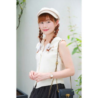 Set Áo Gile Đính Nơ Vai Mix Chân Váy Ngắn Đen Xòe Phong Cách Nhẹ Nhàng Sang Chảnh