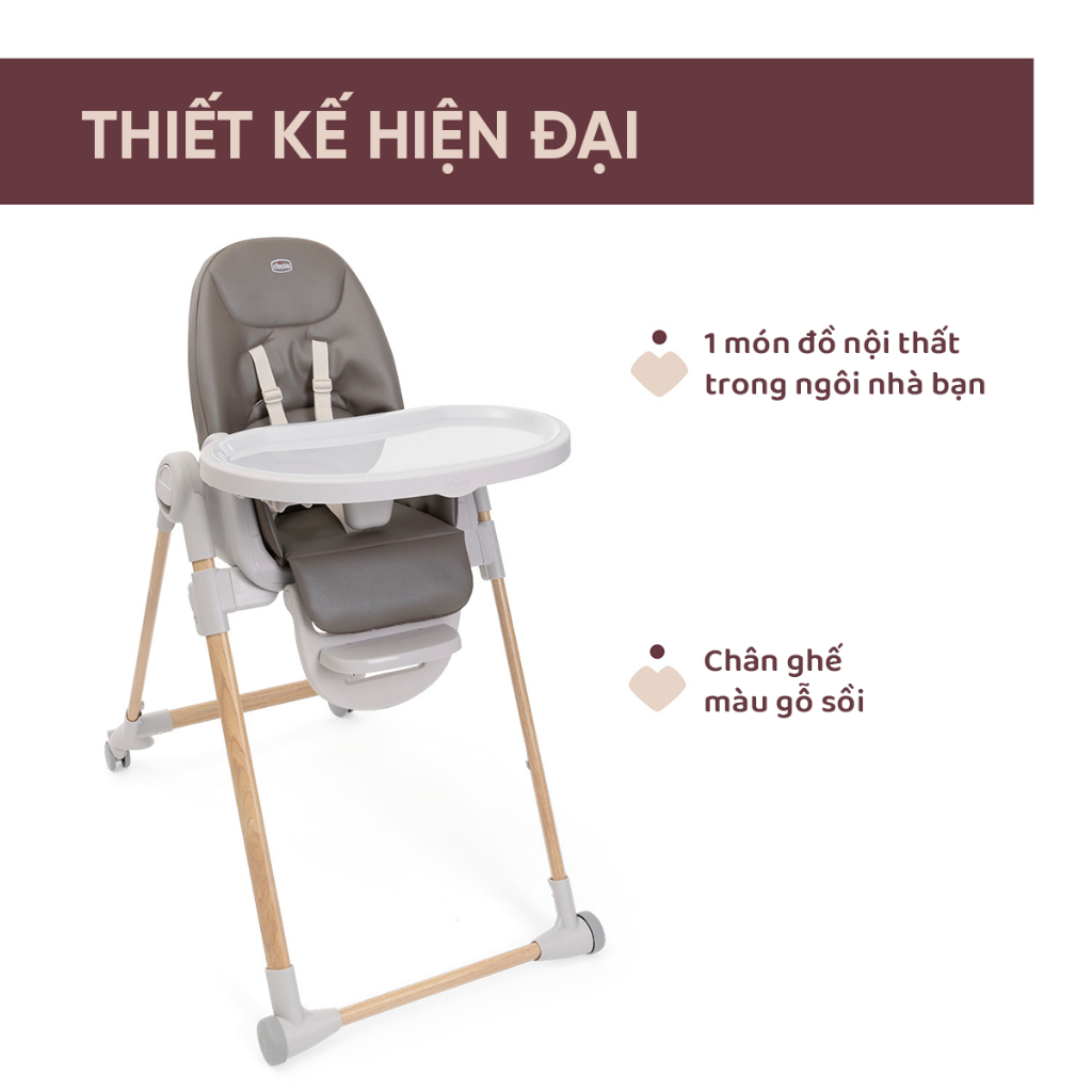 Ghế ăn Chicco Polly Armonia đa năng 3 trong 1 - Màu Ghi/Màu Nâu/Màu ghi đá