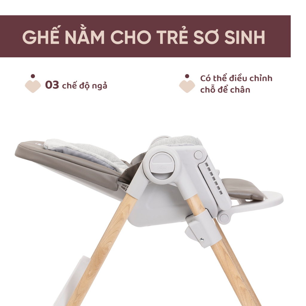 Ghế ăn Chicco Polly Armonia đa năng 3 trong 1 - Màu Ghi/Màu Nâu/Màu ghi đá