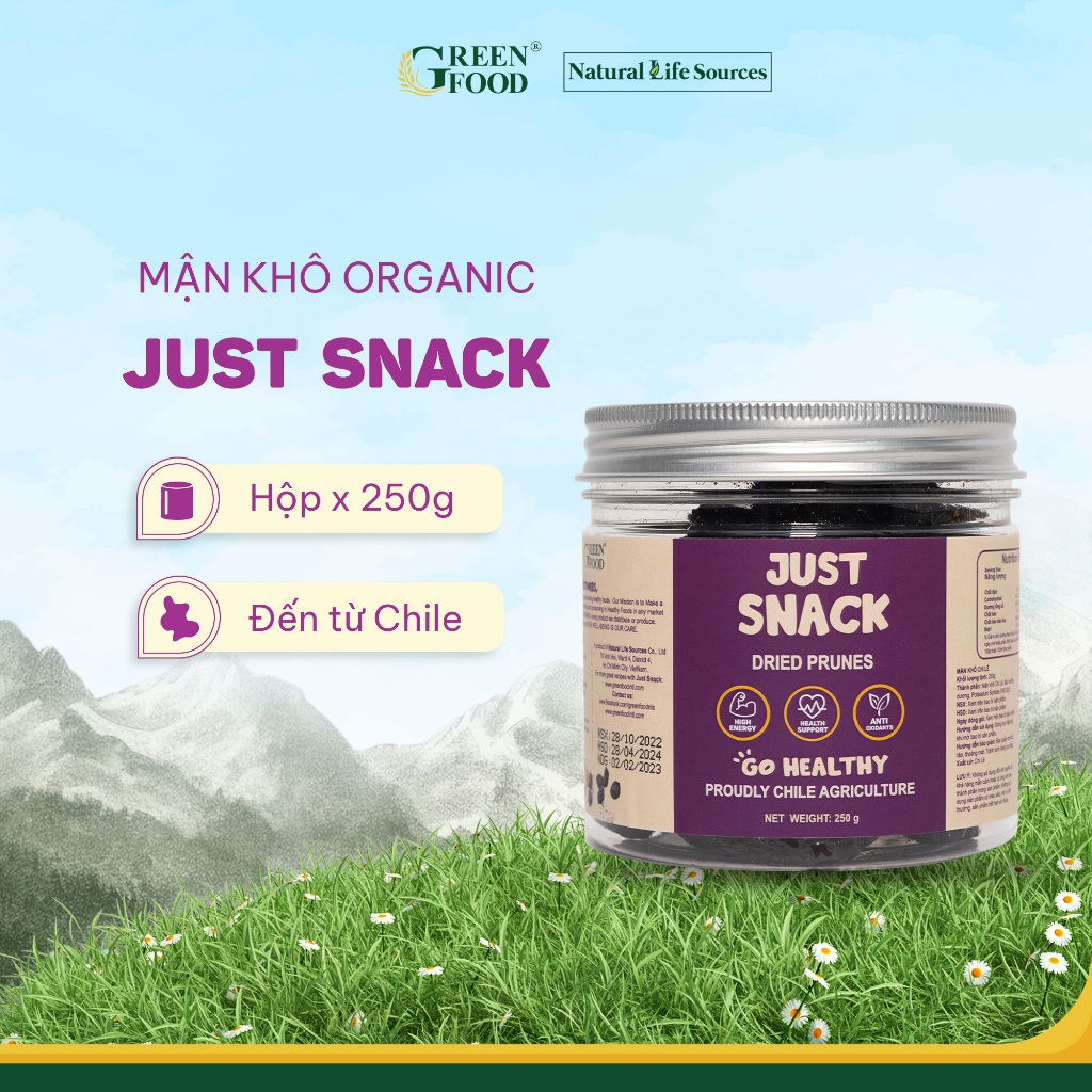 Ảnh Mận khô Chile Dried Prunes Just Snack thương hiệu Green Food kích cỡ medium | Hộp 250g 1