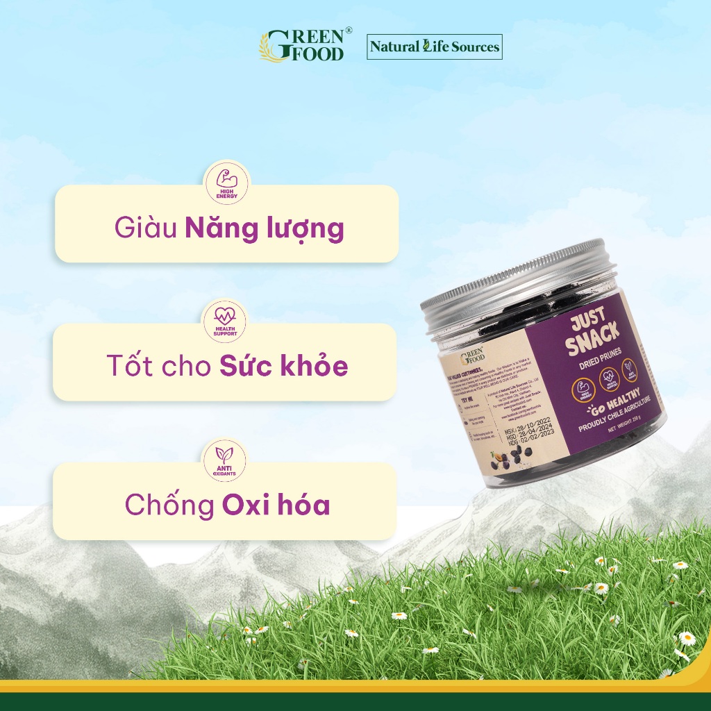 Ảnh Mận khô Chile Dried Prunes Just Snack thương hiệu Green Food kích cỡ medium | Hộp 250g 2