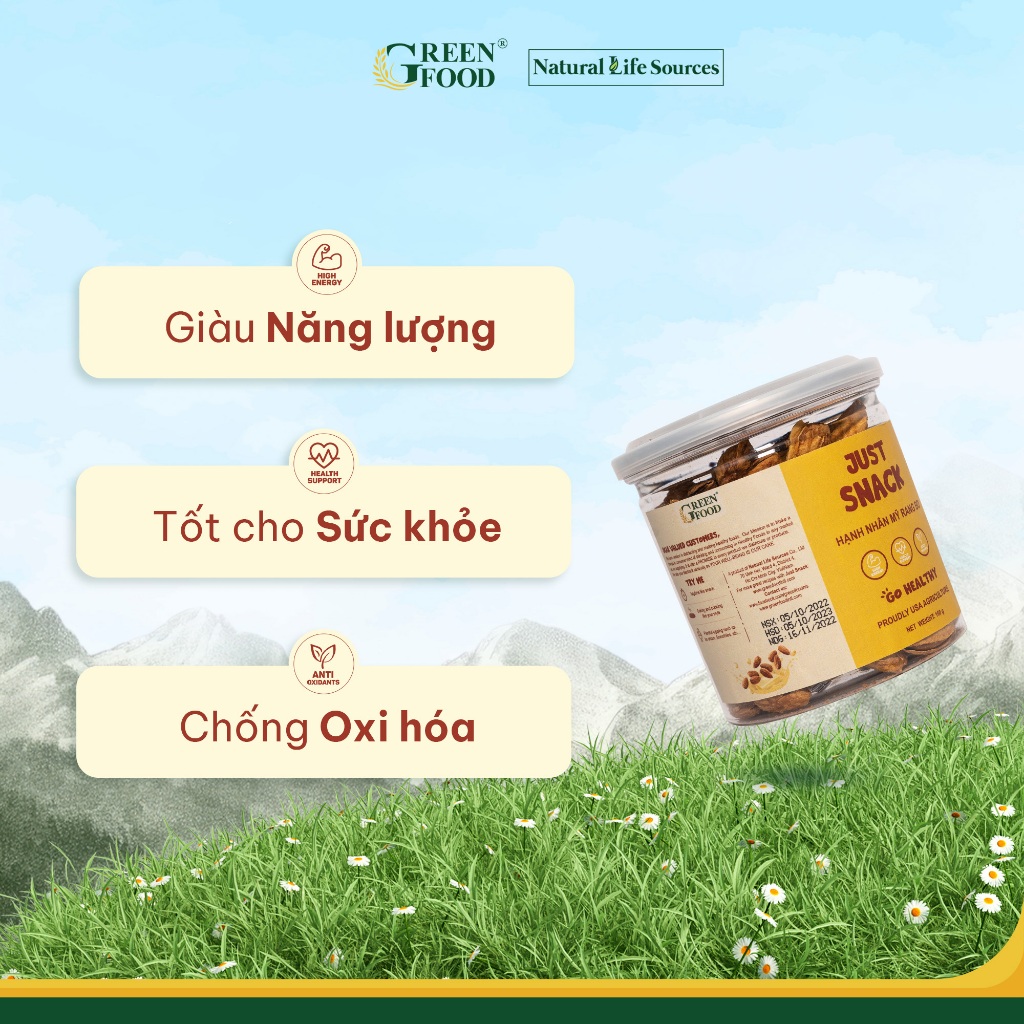 Ảnh Hạnh Nhân Mỹ Rang Bơ Just Snack Green Food có vỏ - 160g 2