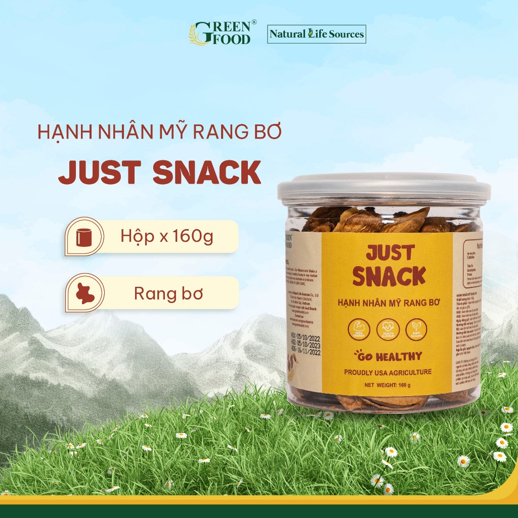 Ảnh Hạnh Nhân Mỹ Rang Bơ Just Snack Green Food có vỏ - 160g 1