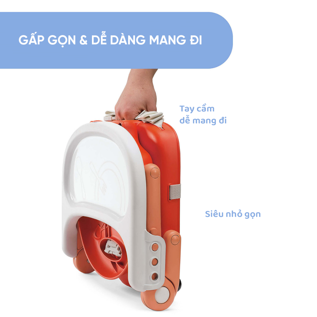 Ghế ăn dặm gấp gọn Chicco Pocket Snack Đỏ cam/Xanh bạc hà/Be sữa