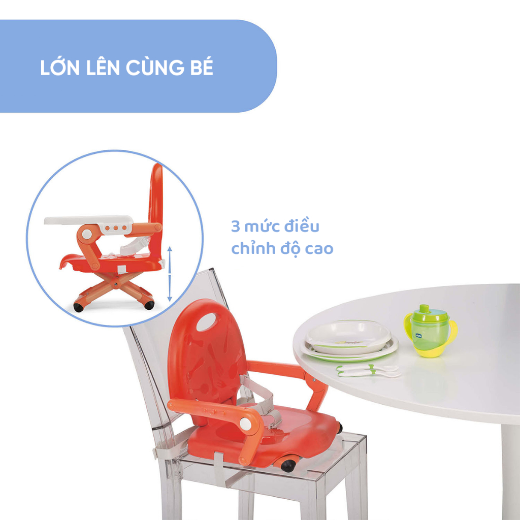 Ghế ăn dặm gấp gọn Chicco Pocket Snack Đỏ cam/Xanh bạc hà/Be sữa