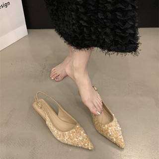 Giày Mũi Nhọn Đính Kim Sa Tiểu Thư Đế Cao 3cm Phong Cách Pháp 2025