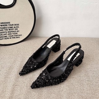 (Sẵn đen 36,37 hồng 35,39) Giày Cao Gót Sandal Đính Kim Xa Lấp Lánh Thời Trang Hàng QC Đẹp