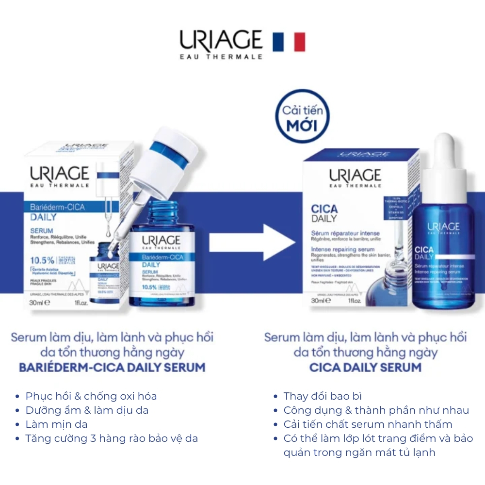 Bộ đôi SERUM & GEL dưỡng giúp làm dịu, phục hồi da Uriage BARIÉDERM-CICA DAILY - Skin Studio