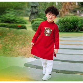 Áo Dài Têt Cho Bé Trai Chất Nhung Họa Tiết Baby Three,  Áo Dài Cách Tân Mặc Tết 2025 DA04 - BEEKIDS