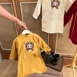 Áo Dài Têt Cho Bé Trai Chất Nhung Họa Tiết Baby Three,  Áo Dài Cách Tân Mặc Tết 2025 DA04 - BEEKIDS