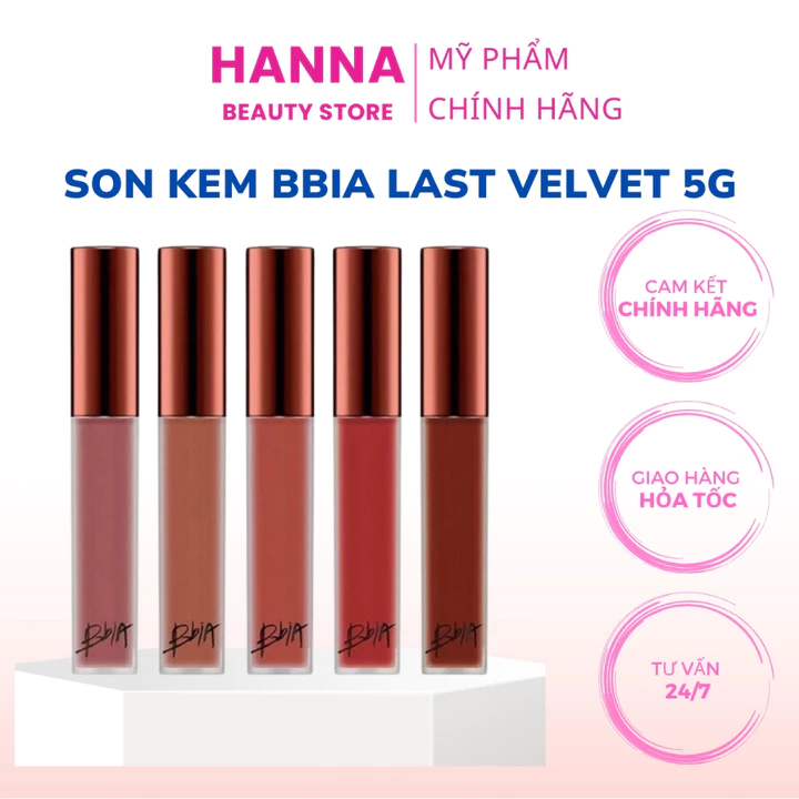 Son Kem BBIA Last Velvet Lip Tint 5g, Son Bbia Mịn Lì, Lâu Trôi Đủ Màu, Hanna Beauty Store