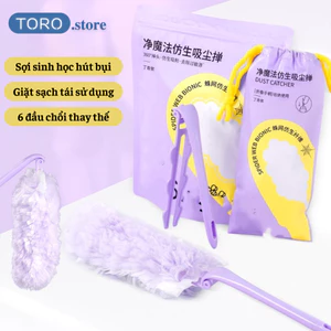 Chổi Phủi Bụi Tĩnh Điện Hút Bụi Đa Năng Kèm 6 Đầu Chổi Thay Thế, Cây Lau Bụi Nội Thất Ô Tô Sợi Sinh Học Mềm Mịn