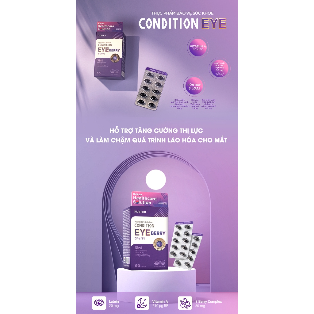 Viên Uống Hỗ Trợ Tăng Cường Thị Lực Cho Mắt CONDITION EYE - Hộp 60 viên - Thực Phẩm Bảo Vệ Sức Khoẻ