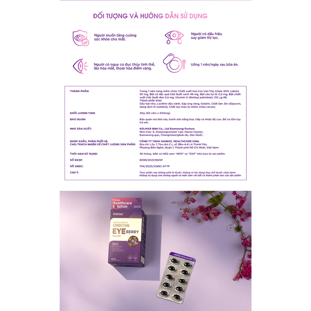 Viên Uống Hỗ Trợ Tăng Cường Thị Lực Cho Mắt CONDITION EYE - Hộp 60 viên - Thực Phẩm Bảo Vệ Sức Khoẻ