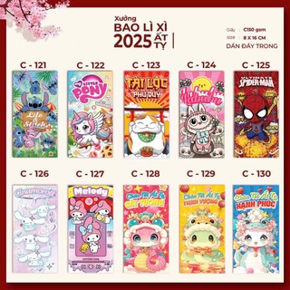 Combo 10 Bao Lì Xì Tết Ất Tỵ 2025 Lì Xì Chibi, Gieo Quẻ, Mẫu Siêu Hot, Đa Dạng D9