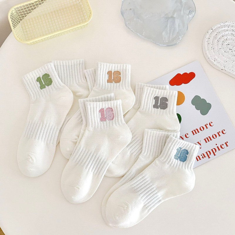 Tất Vớ Nữ Cổ THẤP Thêu Số 16 Mặt Cười Smile Thoáng Mát Phong Cách Hàn Quốc Chất Cotton Mềm Mại