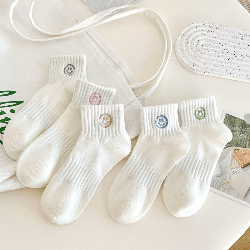 Tất Vớ Nữ Cổ THẤP Thêu Số 16 Mặt Cười Smile Thoáng Mát Phong Cách Hàn Quốc Chất Cotton Mềm Mại