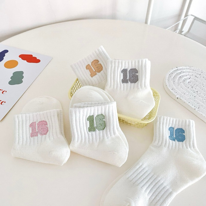Tất Vớ Nữ Cổ THẤP Thêu Số 16 Mặt Cười Smile Thoáng Mát Phong Cách Hàn Quốc Chất Cotton Mềm Mại