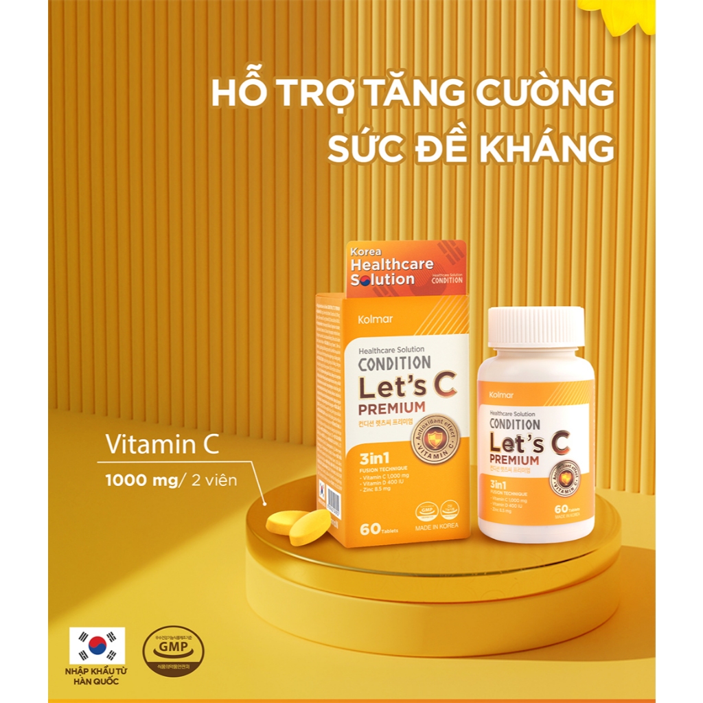 Viên Uống Bổ Sung Vitamin C, D, Kẽm CONDITION LET’S C PREMIUM - Hộp 60 viên - Thực Phẩm Bảo Vệ Sức Khoẻ
