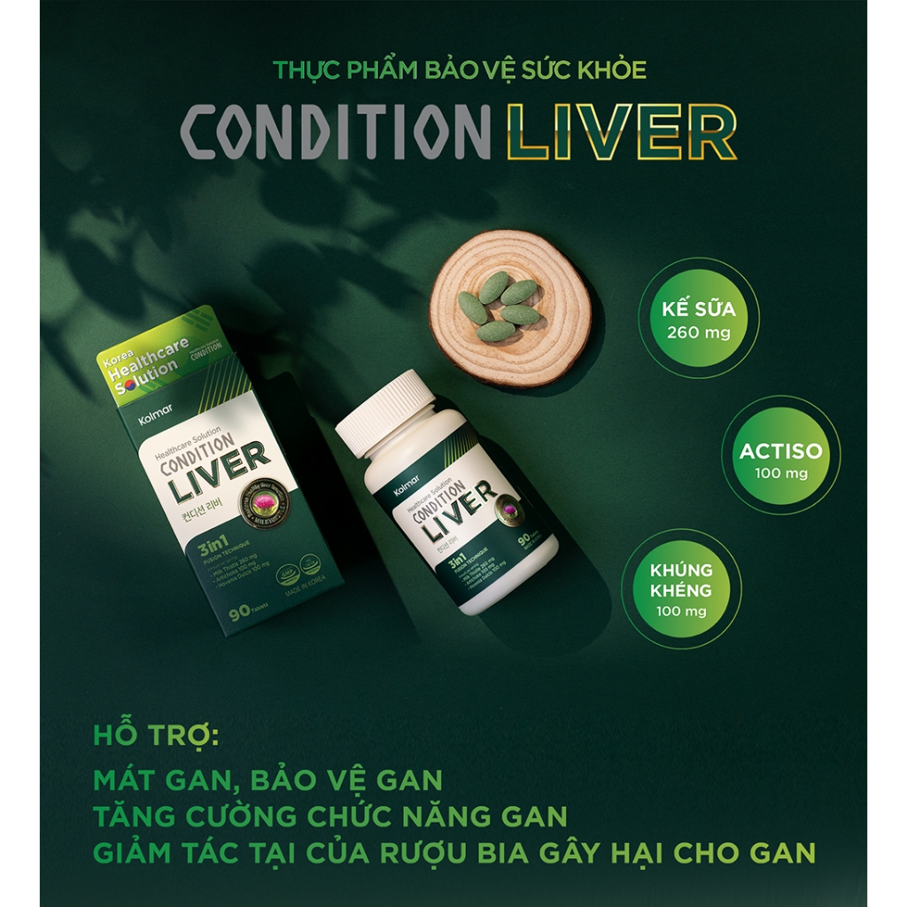 Viên Uống Hỗ Trợ Mát Gan CONDITION LIVER Tăng Cường Chức Năng, Bảo Vệ Gan - Hộp 90 viên - Thực Phẩm Bảo Vệ Sức Khoẻ