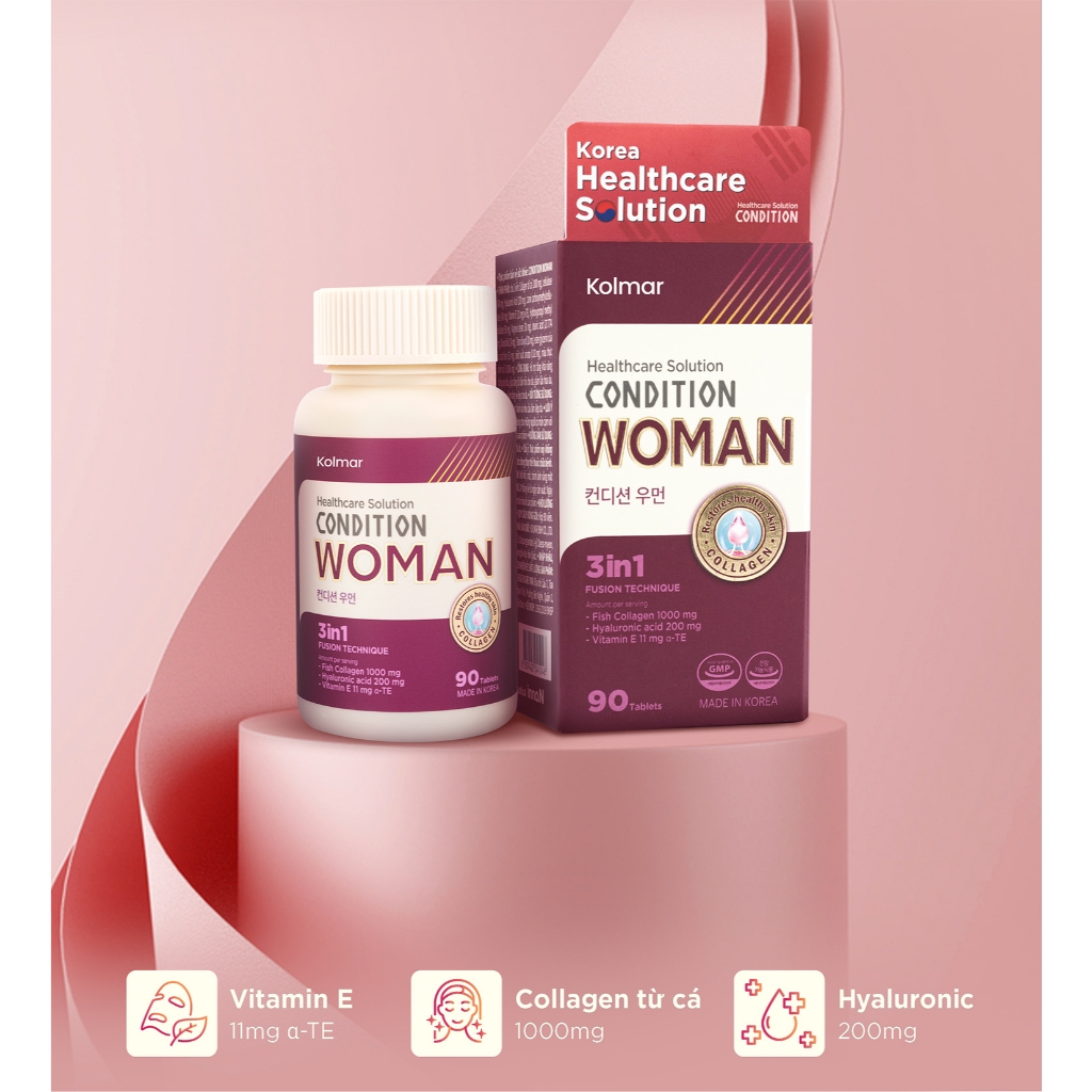 Viên Uống Bổ Sung Collagen CONDITION WOMAN Hỗ Trợ Tăng Độ Đàn Hồi, Giữ Ẩm Da - Hộp 90 Viên - Thực Phẩm Bảo Vệ Sức Khoẻ