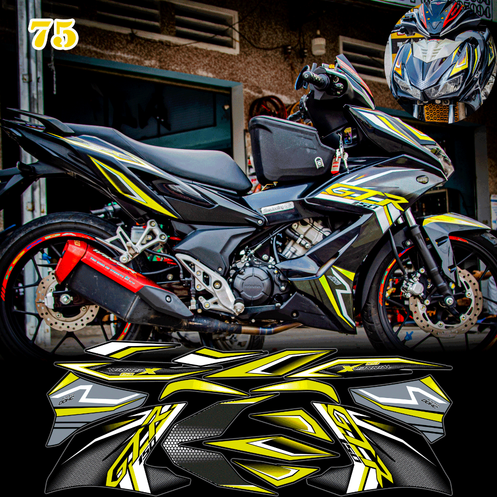Tem rời Winner X V2 đen trắng mẫu GTR phối đủ màu decal 3 lớp chống ...