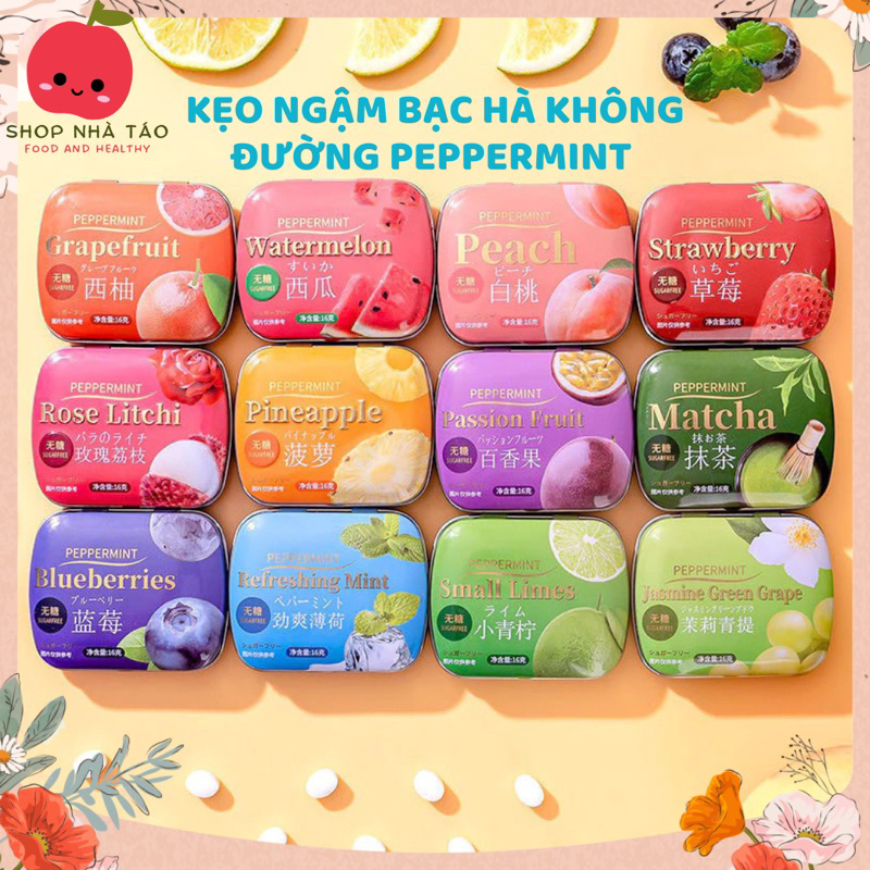 kẹo ngậm bạc hà không đường trái cây hộp sắt 12 hương vị