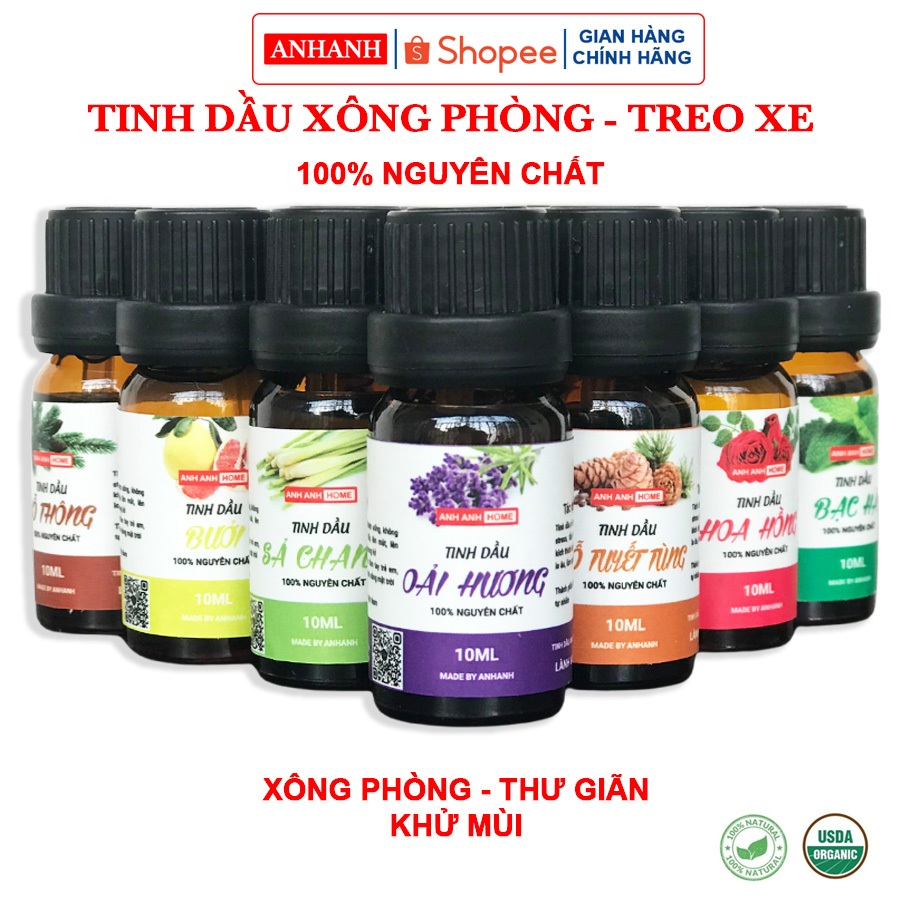 Tinh Dầu xông phòng, tinh dầu treo xe ANHANH nguyên chất 100% - cà phê, quế, bạc hà, sả chanh, oải hương.....