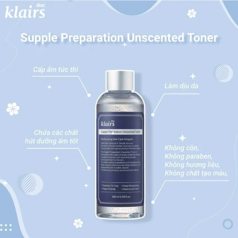 Nước Hoa Hồng Dear Klairs Supple Preparation Unscented Toner Không Mùi ( 180ml )