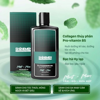 Combo Sữa Tắm Gội và Rửa mặt 3 in 1 SHINEMEN cho nam hương nước hoa MINT-MAN 300ml & Khăn tắm Cotton