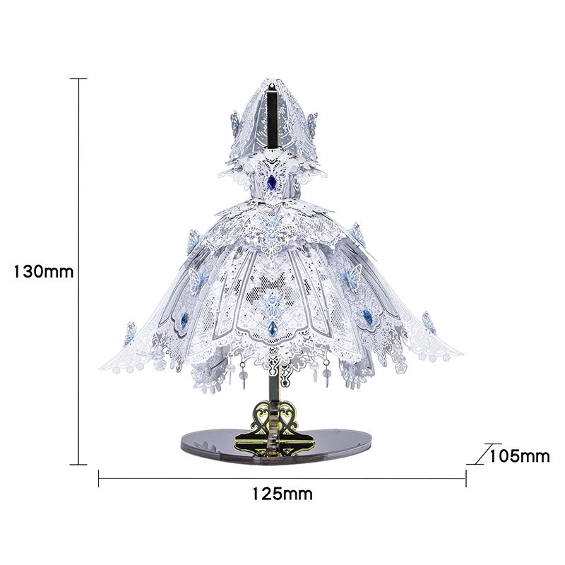 Ảnh Mô Hình Kim Loại Lắp Ráp 3D MU Váy Cưới Cô Dâu (71 mảnh, Đế Mica Đen, Bridal Veil & Dress) YM-N174-A 1